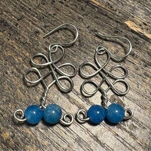 Silver and Genuine Kyanite Beaded Earrings